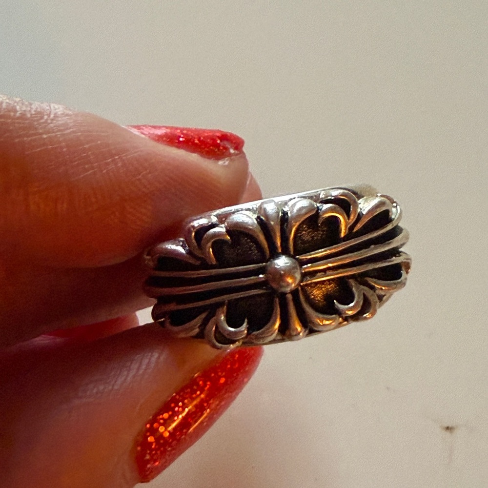 Chrome Hearts FLRL CRS Floral Cross Ring Silver Size 7.5
